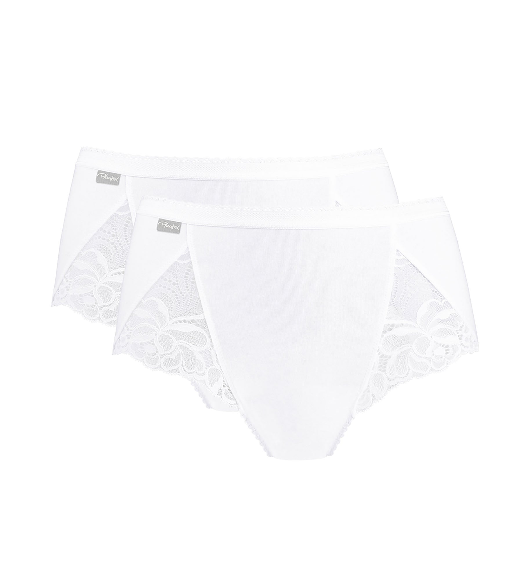Playtex® Pack of 2 midi knickers in white Cotton & Lace