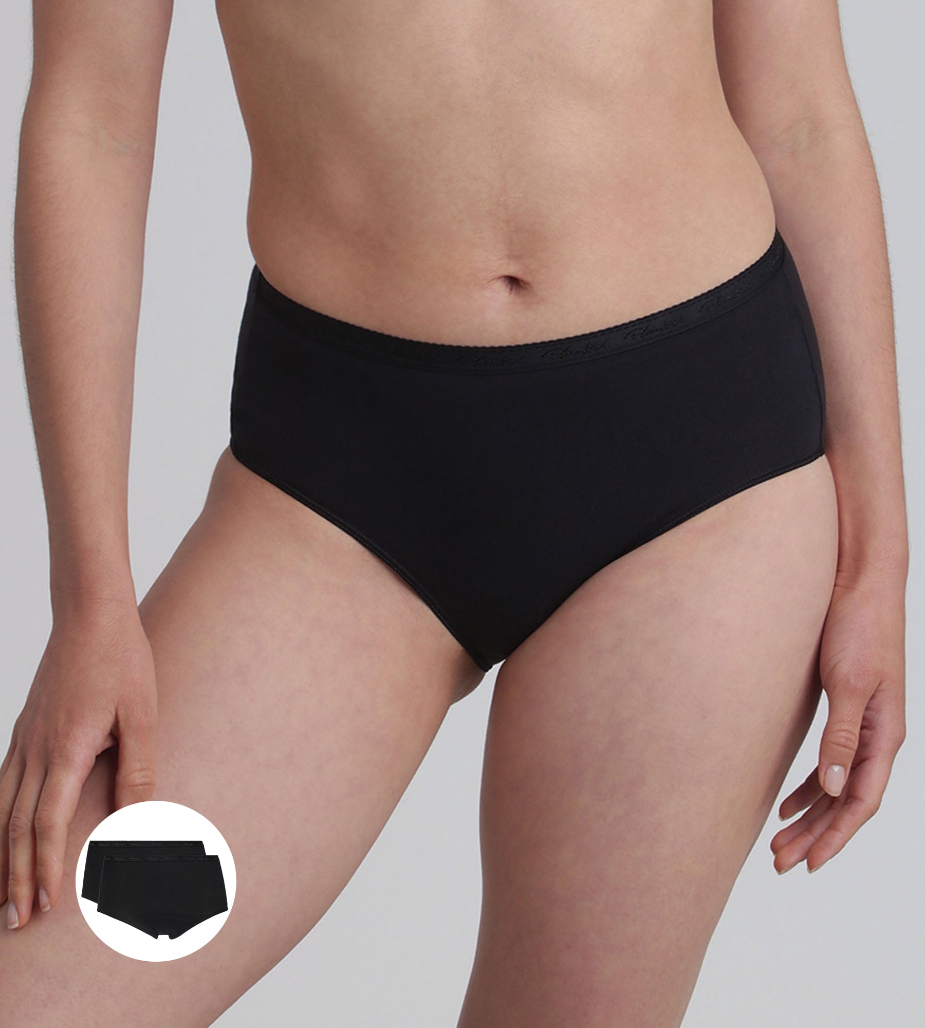 Playtex® Pack of 2 midi knickers in black Organic Cotton