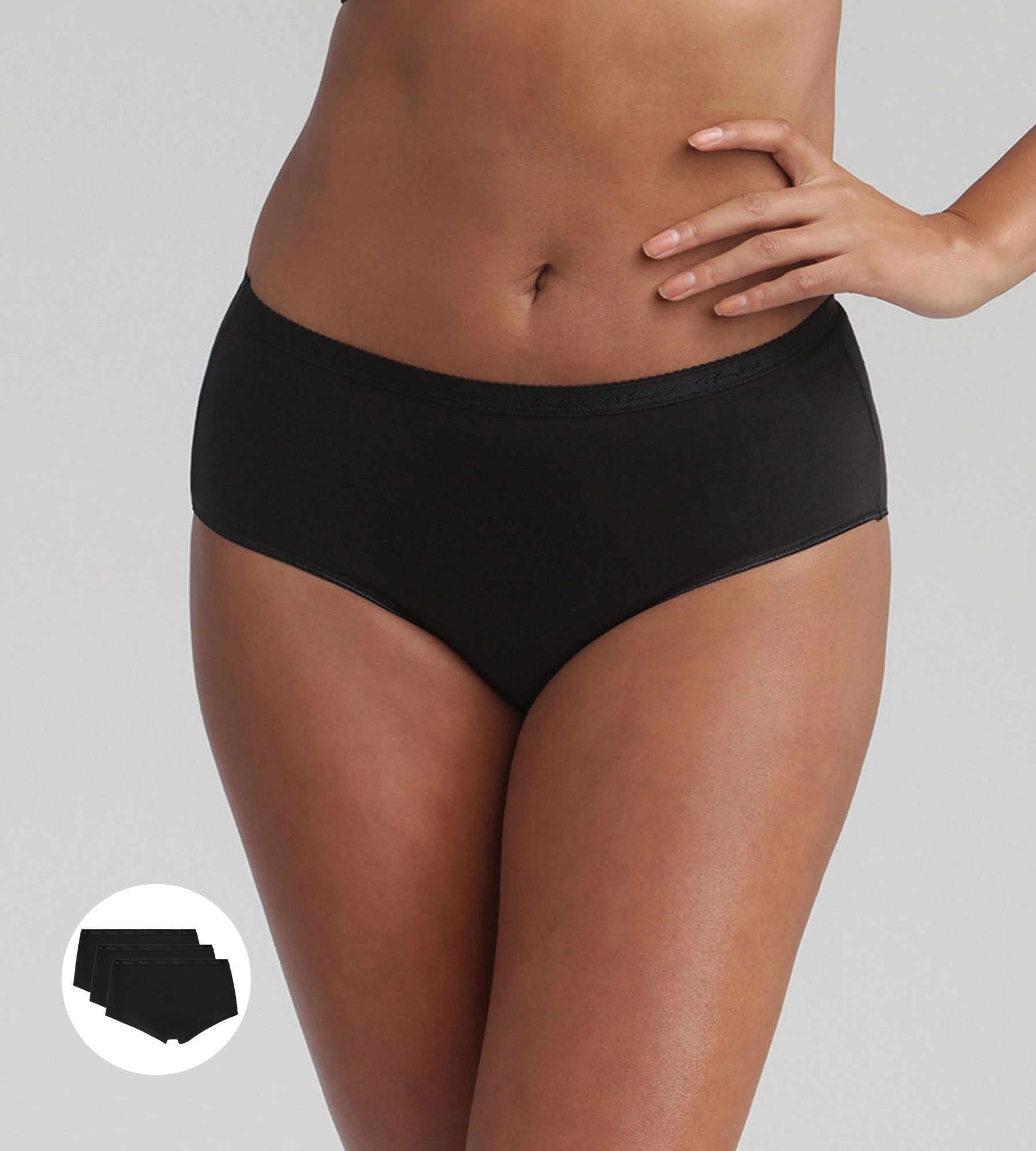 Playtex® Pack of 3 midi knickers in black Organic Cotton