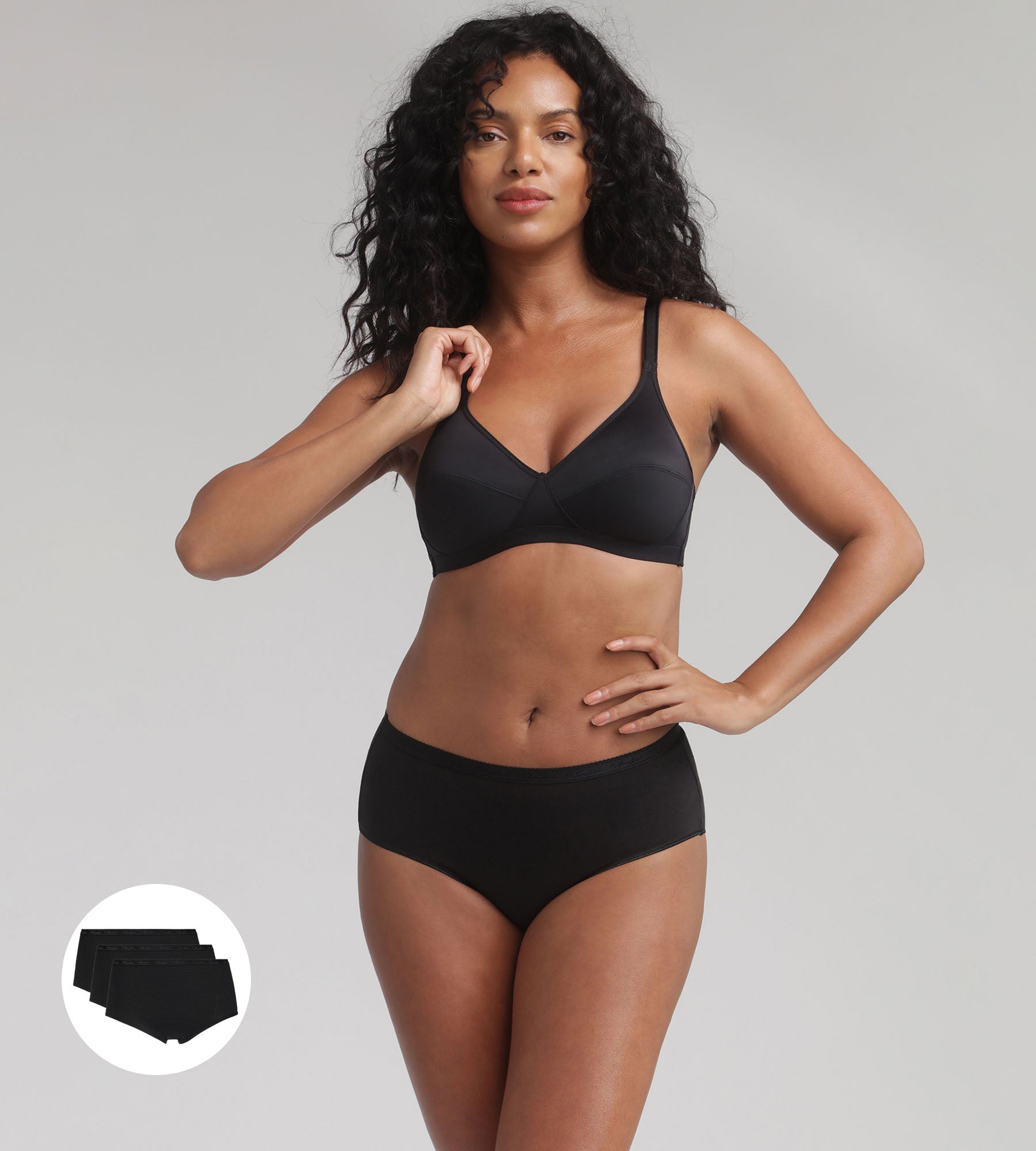 Playtex® Pack of 3 midi knickers in black Organic Cotton