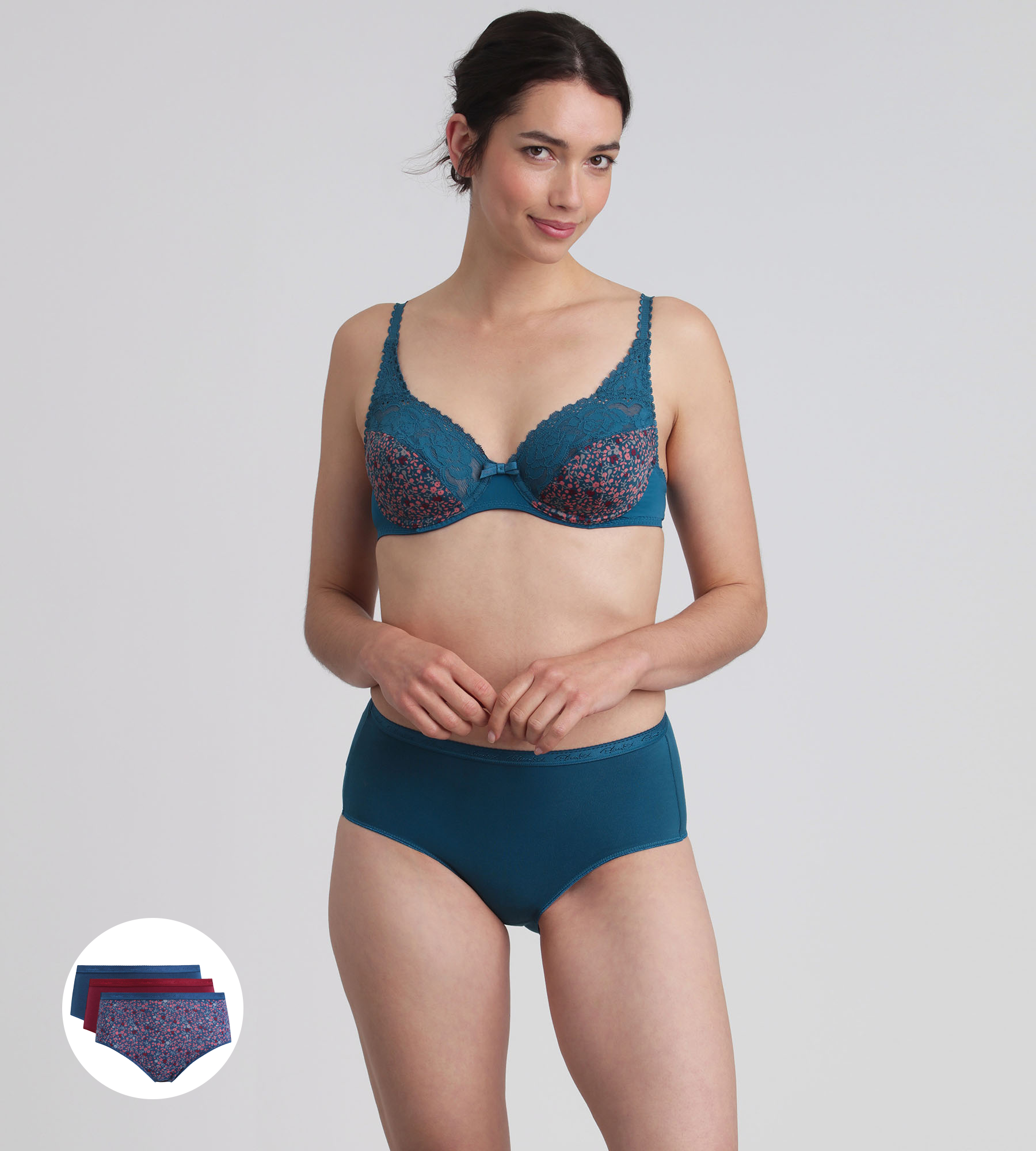 Playtex® Pack of 3 midi knickers in black cherry, Magical forest and Green velvet Organic Cotton