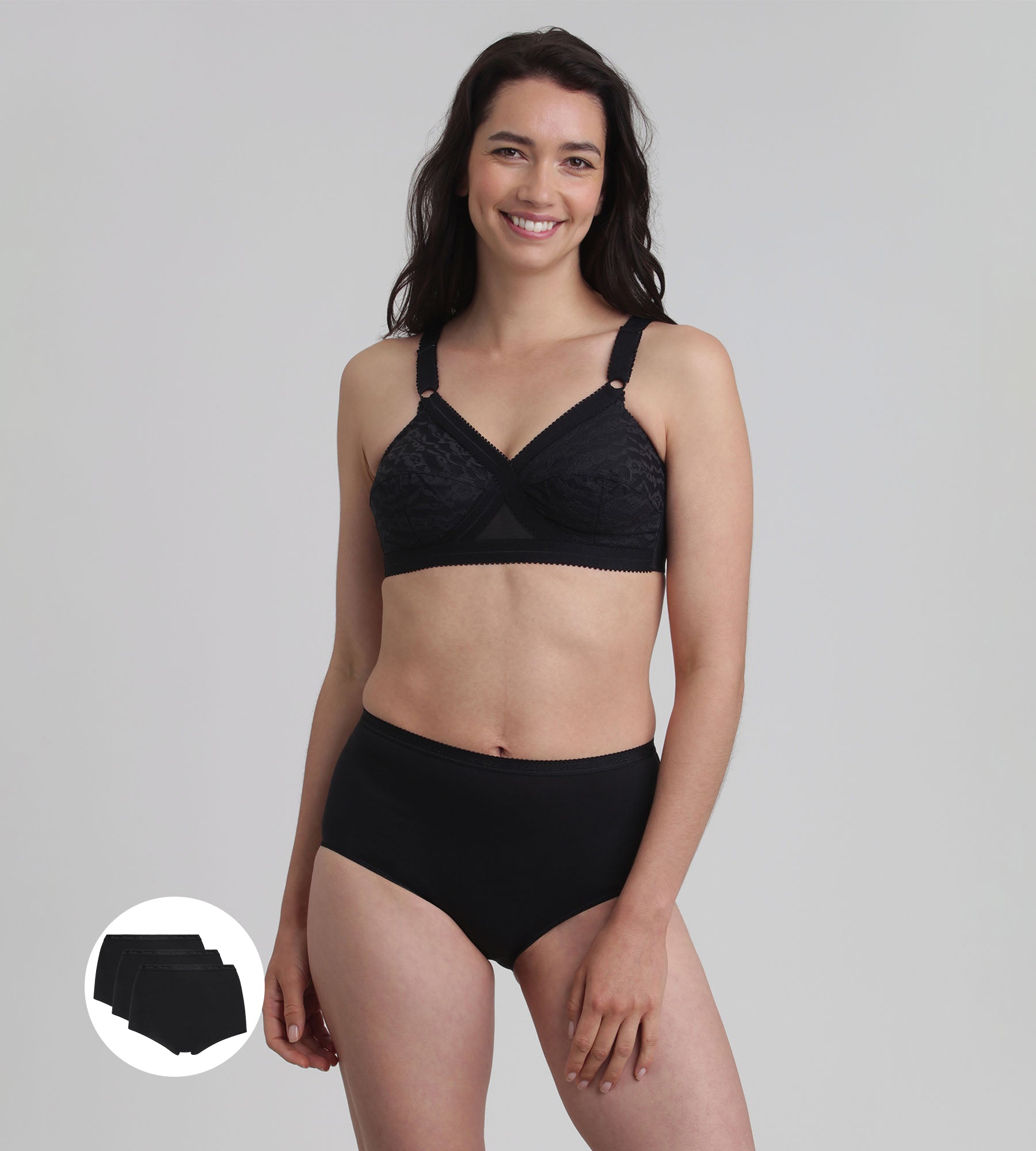 Playtex® Pack of 3 full knickers in black Organic Cotton