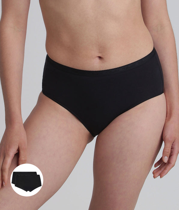 Playtex® Pack of 2 midi knickers in black Organic Cotton