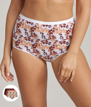 Pack of 3 full knickers in plum, print and red poppy Organic Cotton
