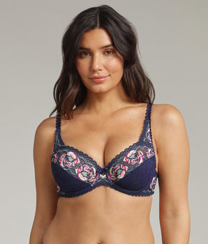Underwired bra in floral blue Flower Elegance Recycled