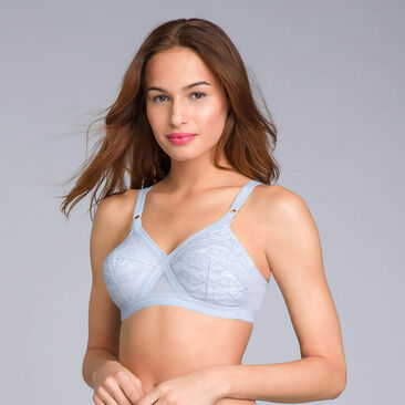 Non-Wired Full Cup Bra in Blue Fog Lace - Cross Your Heart 556, , PLAYTEX
