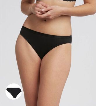 2 pack of black high waist knickers in organic cotton, , PLAYTEX