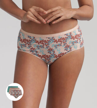 Pack of 3 midi knickers in poetic blue, floral print and beige Organic Cotton, , PLAYTEX