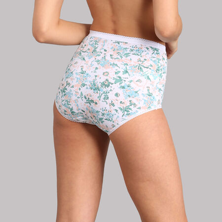 3 pack of high-rise knickers in green, white and floral print