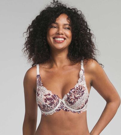 Floral Lace Underwire Bra Full Coverage Non-Padded Balconette