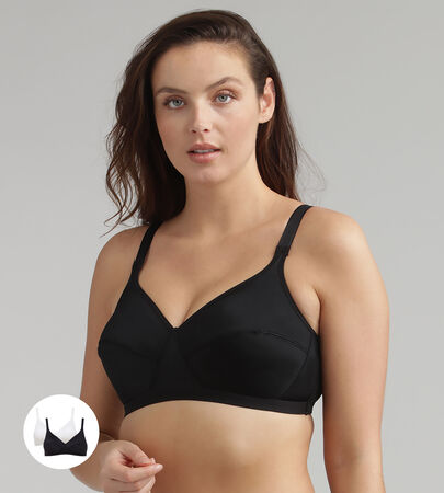 2 Non-wired bras in black & white Basic Micro Support
