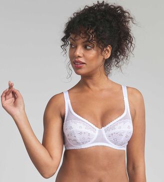 Full Cup Bra in White – Classic Lace Support, , PLAYTEX