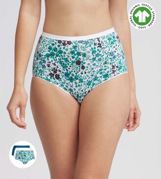 Pack of 3 full knickers in winter bloom/white/patina blue Organic Cotton, , PLAYTEX