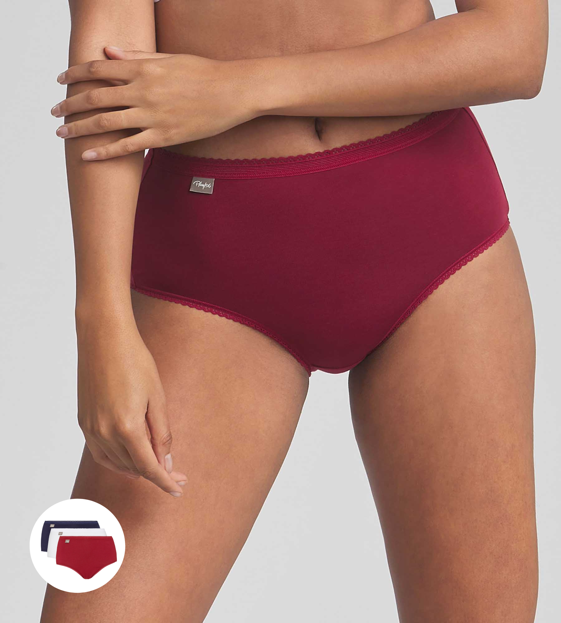 3 pack of midi knickers in red, navy & white Cotton Stretch, , PLAYTEX