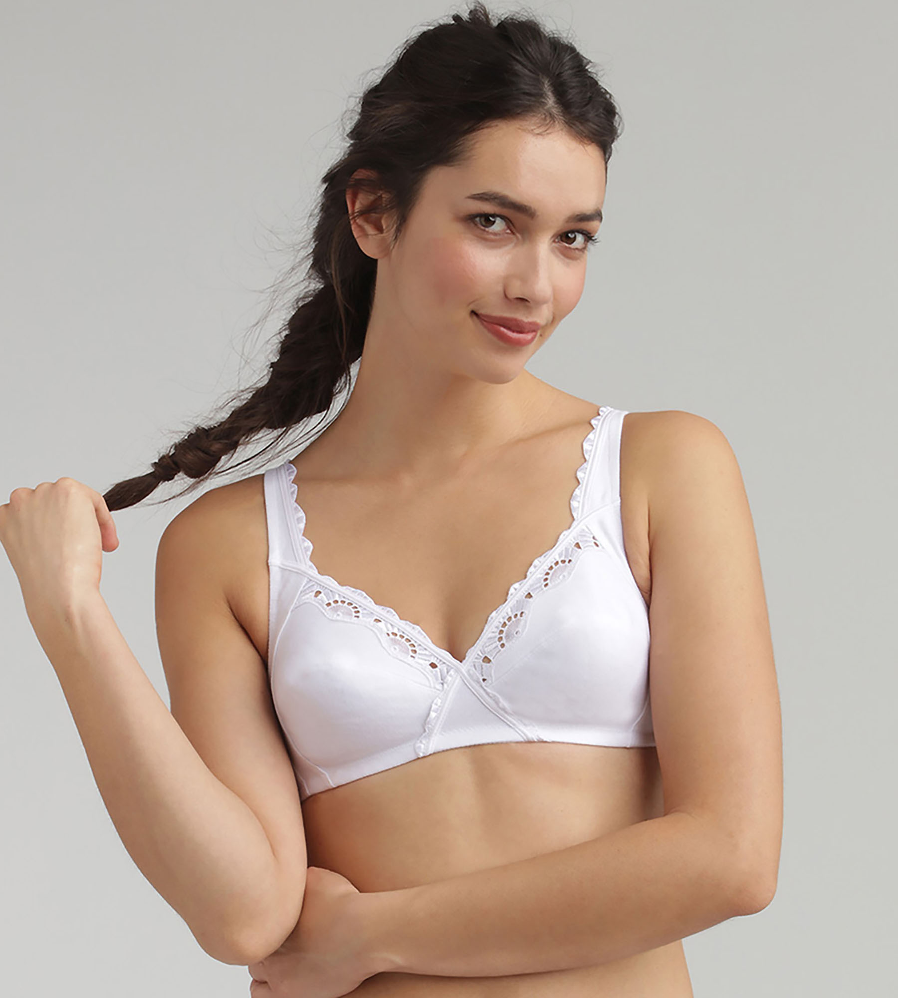 Non-wired cotton bra in white Cotton Support, , PLAYTEX