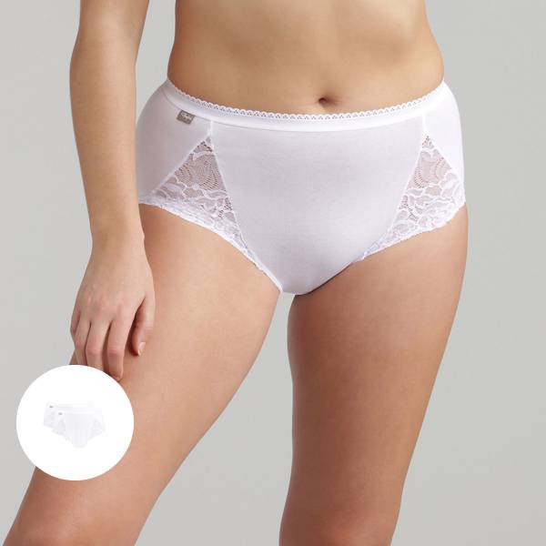 Womens Ladies White Cotton Lace Leg Trim Midi Knickers Briefs 2 pack Single 