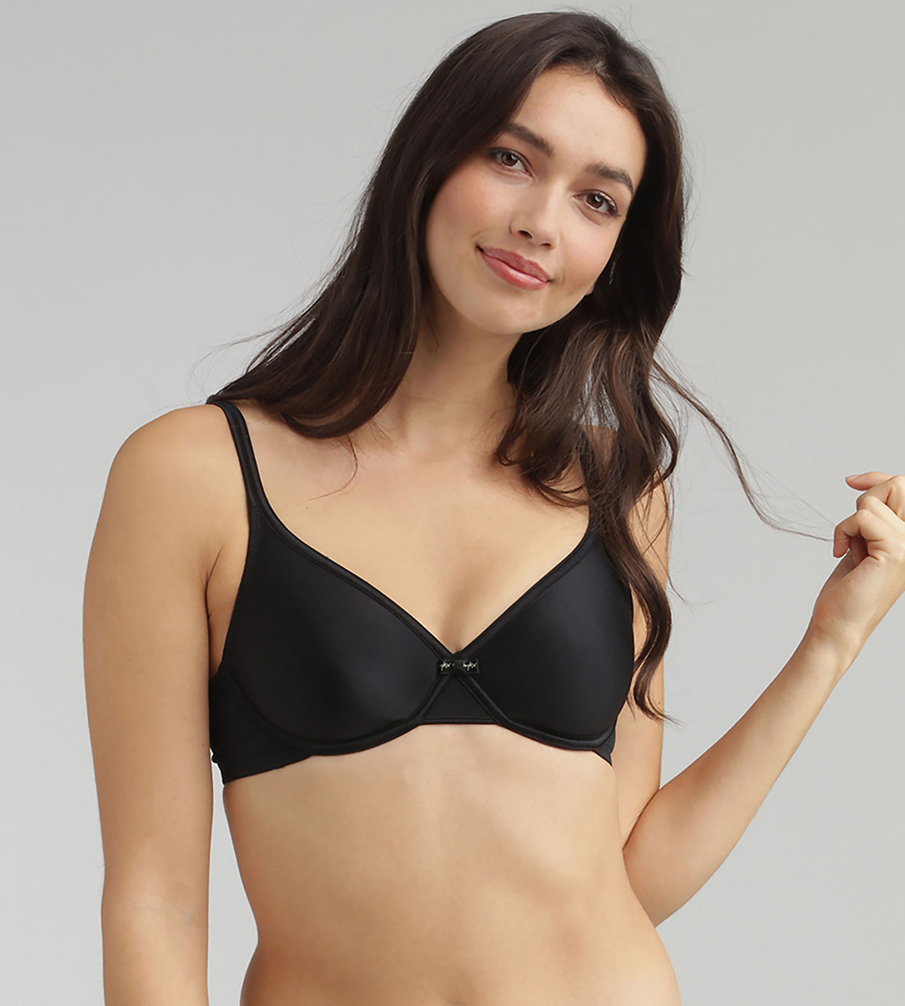Full Cup Underwired Bra in Black - Satiny Micro-Support, , PLAYTEX