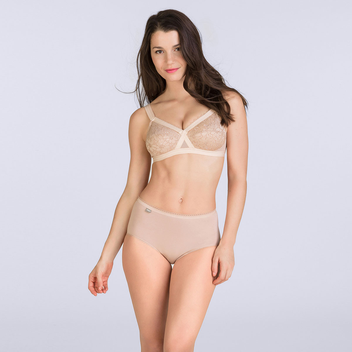 Beige Non-wired Bra - Cross your Heart Lace