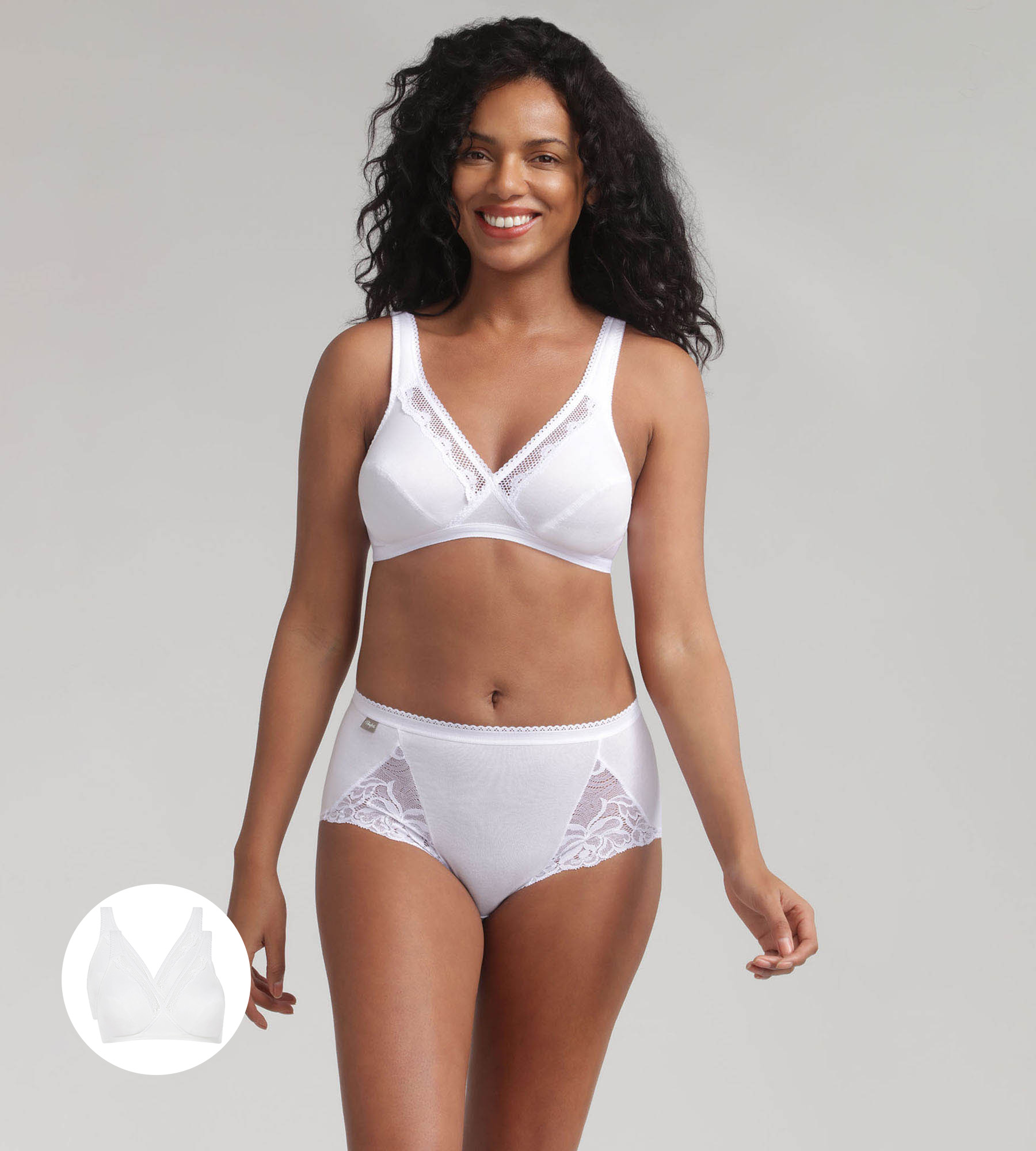 Pack of 2 non-wired bras in white Classic Cotton Support, , PLAYTEX